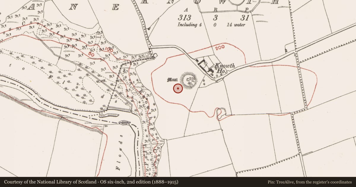 Ordnance Survey six-inch map, 2nd edition (1888–1915) covering the location of Metalworking site, Knowth, County Meath, with a pin at the register's coordinates