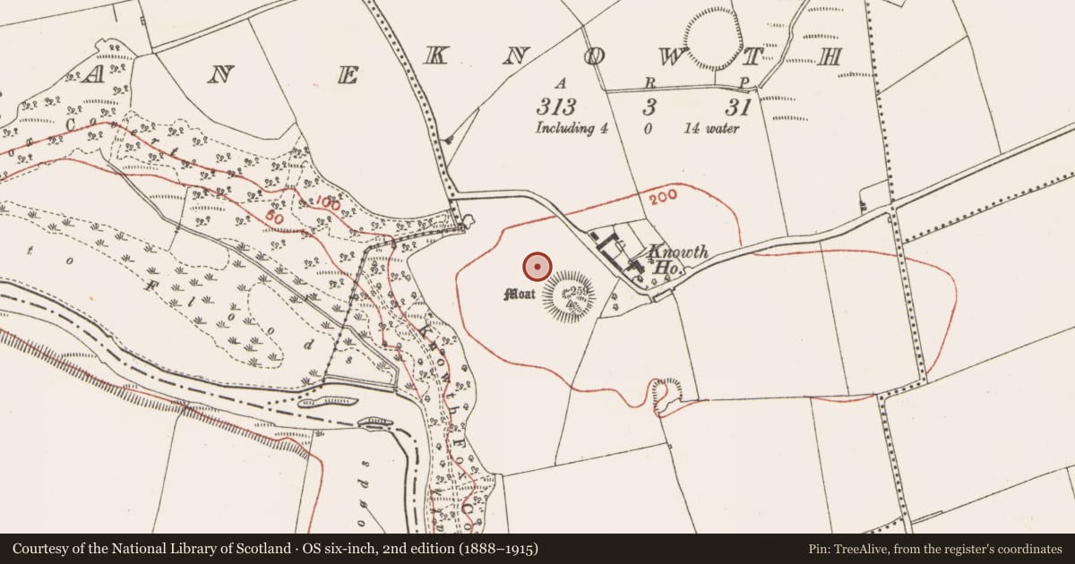 Ordnance Survey six-inch map, 2nd edition (1888–1915) covering the location of Metalworking site, Knowth, County Meath, with a pin at the register's coordinates