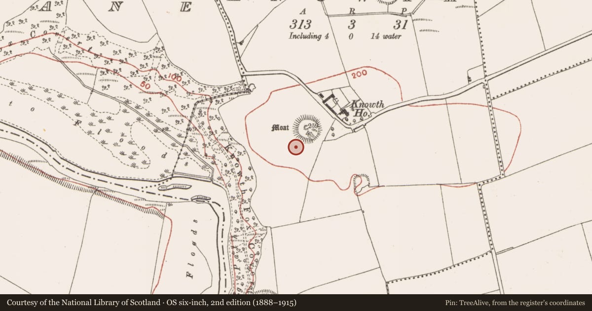 Ordnance Survey six-inch map, 2nd edition (1888–1915) covering the location of Ceremonial stone setting, Knowth, County Meath, with a pin at the register's coordinates