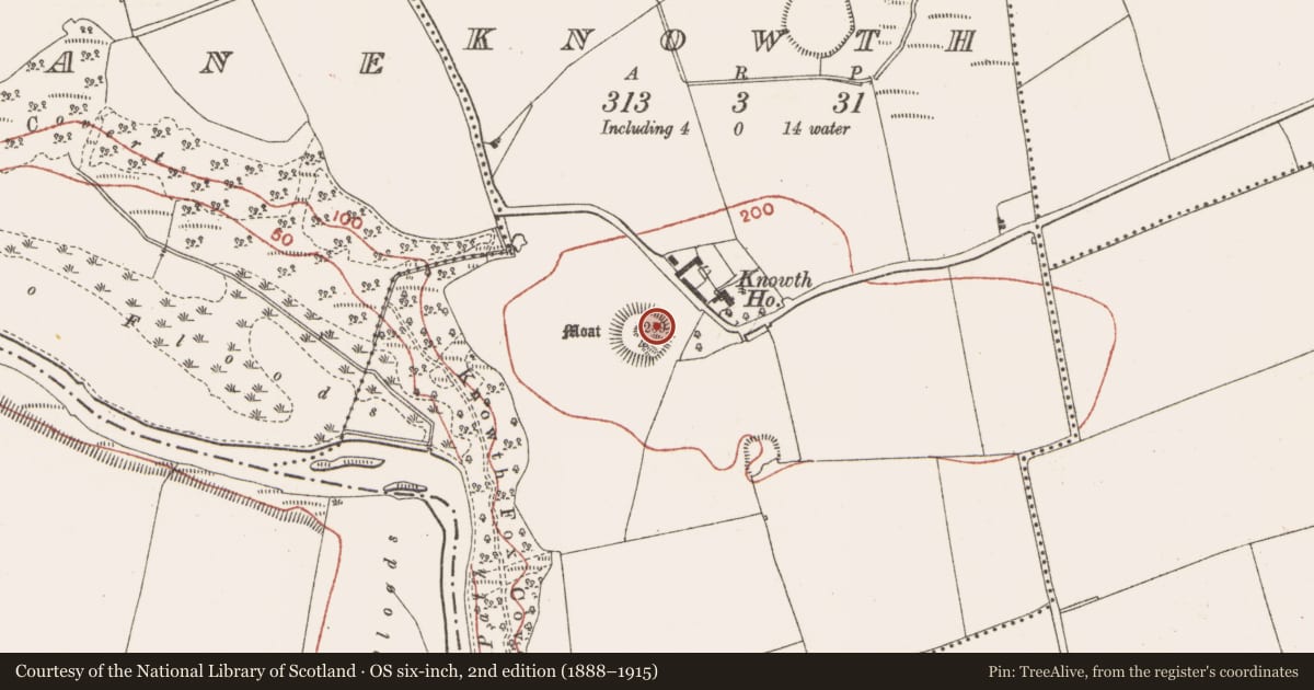 Ordnance Survey six-inch map, 2nd edition (1888–1915) covering the location of Inscribed slab, Knowth, County Meath, with a pin at the register's coordinates