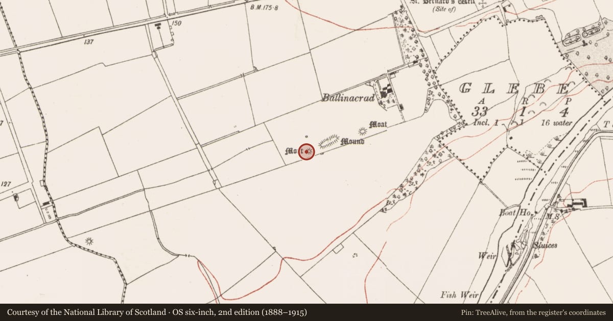 Ordnance Survey six-inch map, 2nd edition (1888–1915) covering the location of Barrow - mound barrow, Dowth, County Meath, with a pin at the register's coordinates