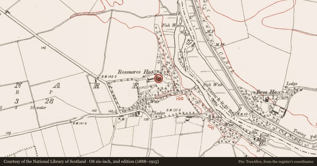 Ordnance Survey six-inch map, 2nd edition (1888–1915) covering the location of Souterrain, Rossnaree, County Meath, with a pin at the register's coordinates