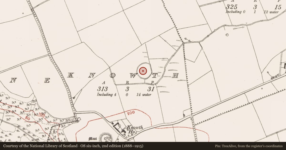 Ordnance Survey six-inch map, 2nd edition (1888–1915) covering the location of Structure, Knowth, County Meath, with a pin at the register's coordinates