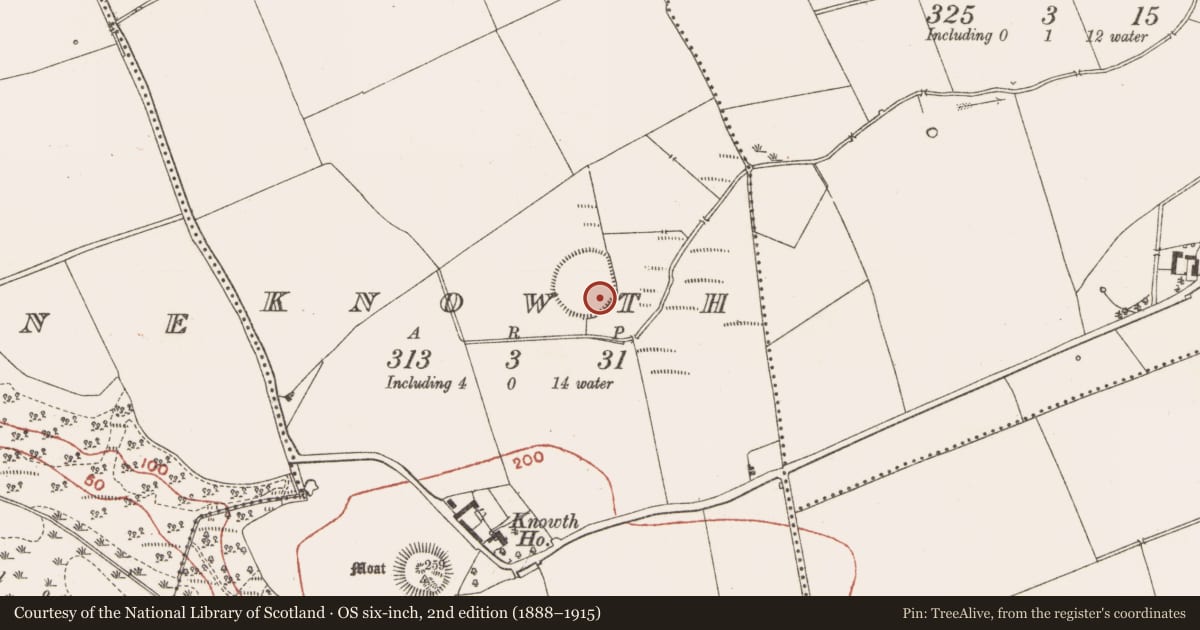 Ordnance Survey six-inch map, 2nd edition (1888–1915) covering the location of Industrial site, Knowth, County Meath, with a pin at the register's coordinates