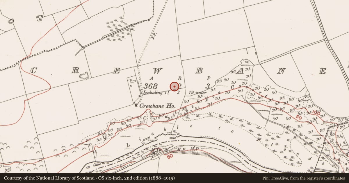 Ordnance Survey six-inch map, 2nd edition (1888–1915) covering the location of Enclosure, Crewbane, County Meath, with a pin at the register's coordinates