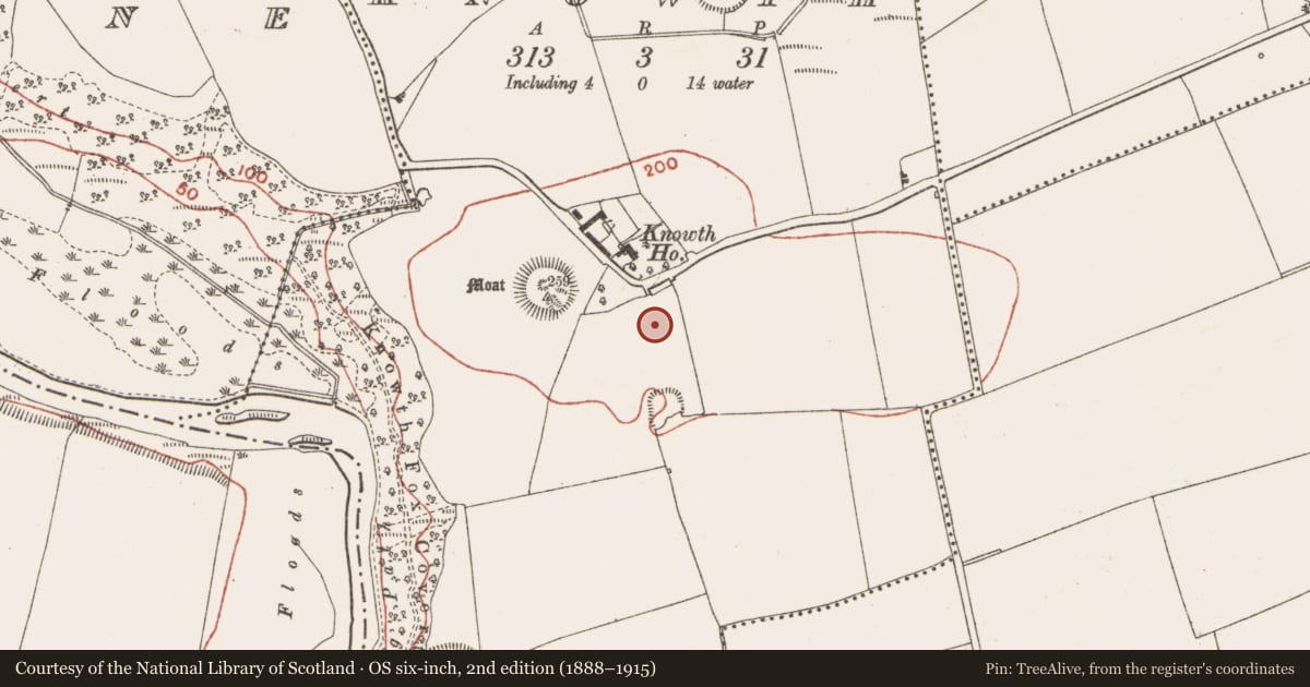 Ordnance Survey six-inch map, 2nd edition (1888–1915) covering the location of Enclosure, Knowth, County Meath, with a pin at the register's coordinates