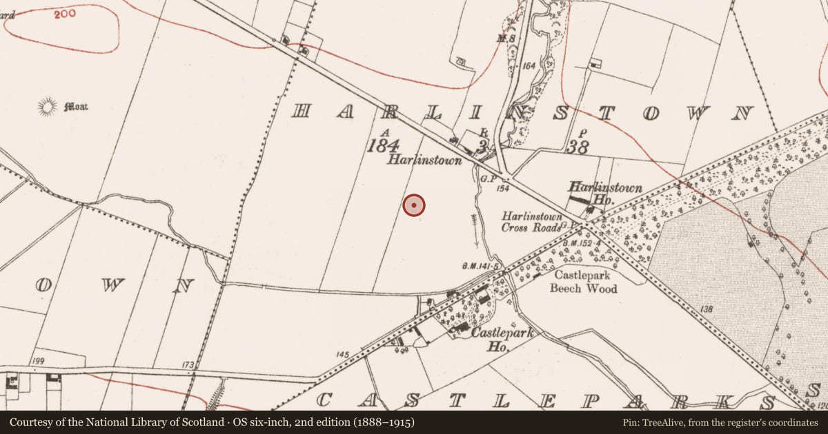 Ordnance Survey six-inch map, 2nd edition (1888–1915) covering the location of Mound, Castleparks, County Meath, with a pin at the register's coordinates