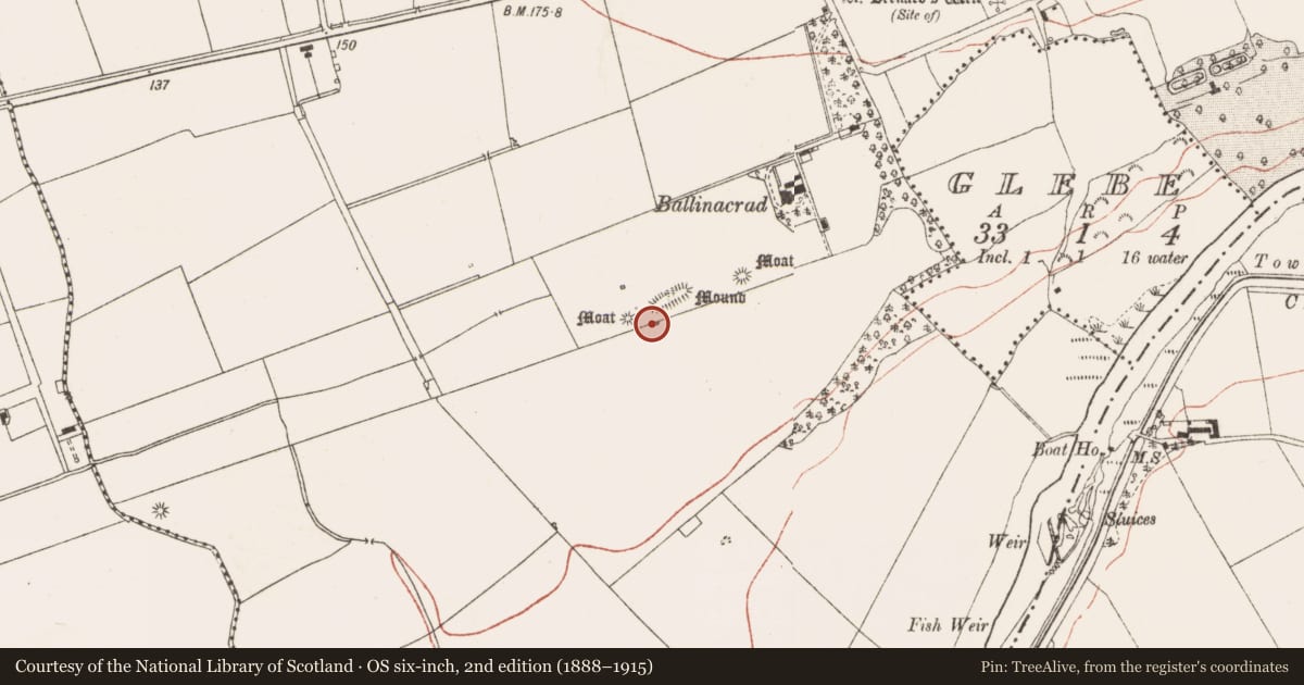 Ordnance Survey six-inch map, 2nd edition (1888–1915) covering the location of Passage tomb art, Dowth, County Meath, with a pin at the register's coordinates
