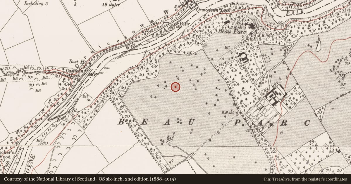 Ordnance Survey six-inch map, 2nd edition (1888–1915) covering the location of Enclosure, Dollardstown, County Meath, with a pin at the register's coordinates