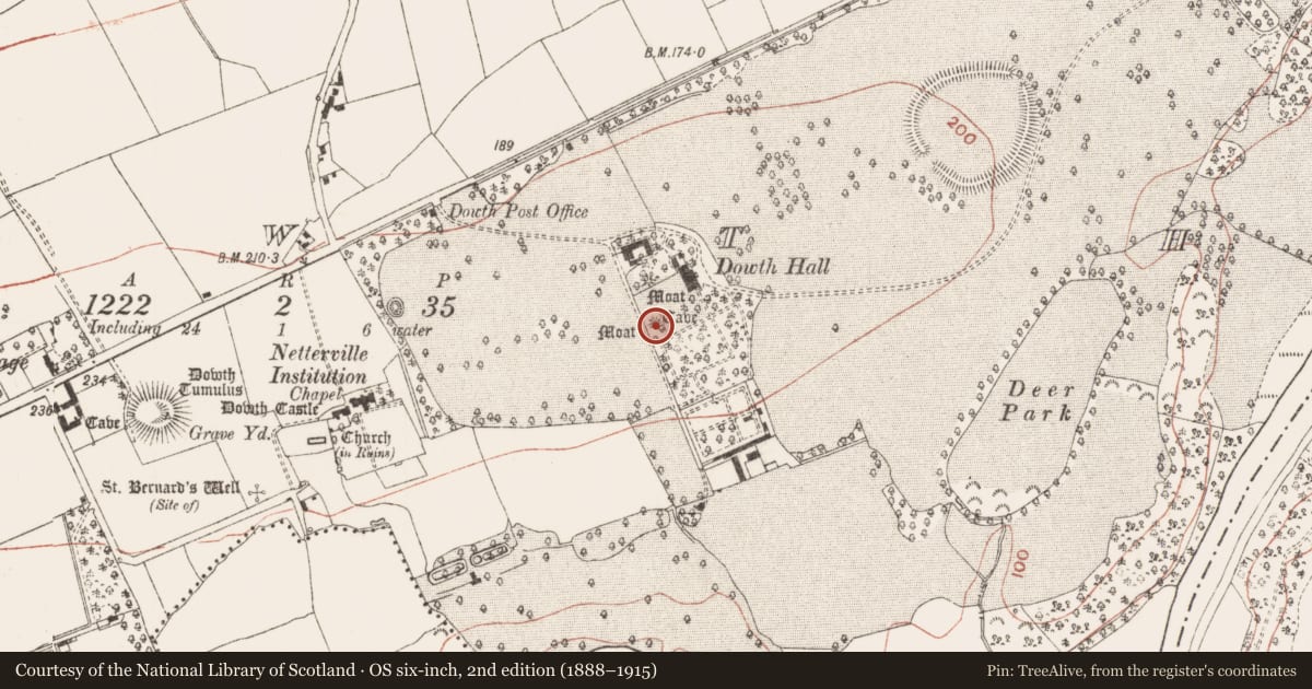 Ordnance Survey six-inch map, 2nd edition (1888–1915) covering the location of Megalithic tomb - passage tomb, Dowth, County Meath, with a pin at the register's coordinates