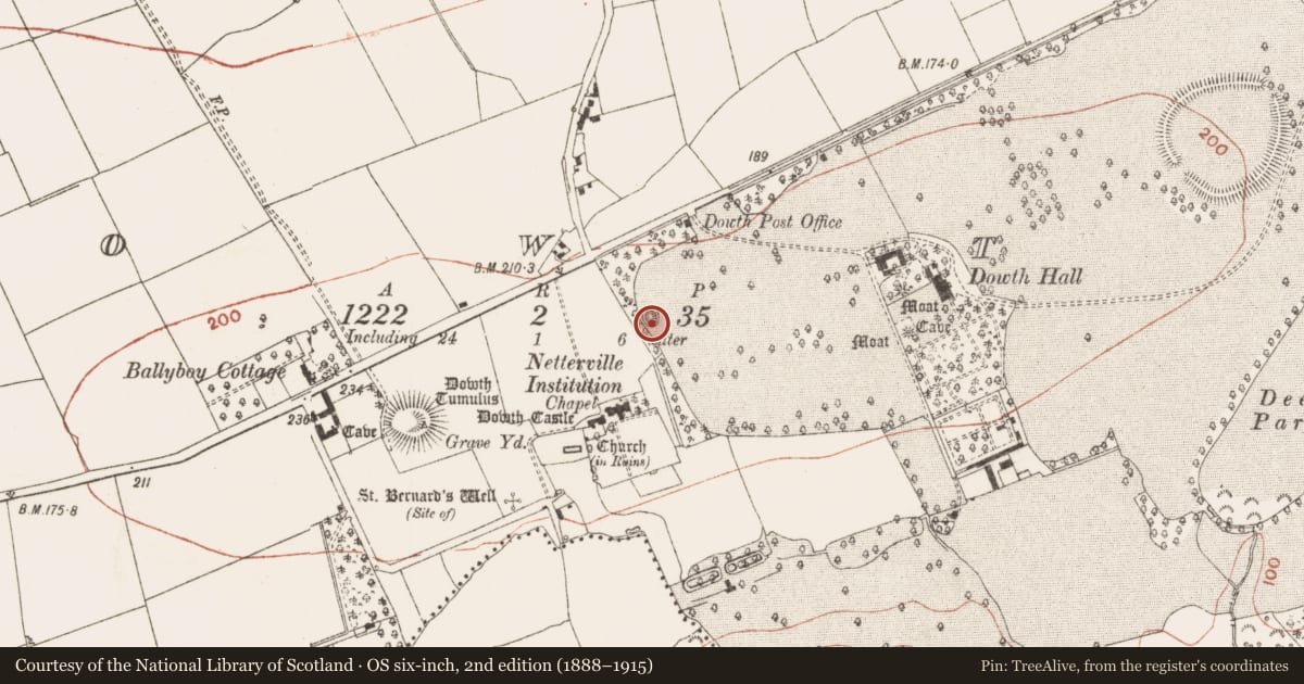 Ordnance Survey six-inch map, 2nd edition (1888–1915) covering the location of Mound, Dowth, County Meath, with a pin at the register's coordinates
