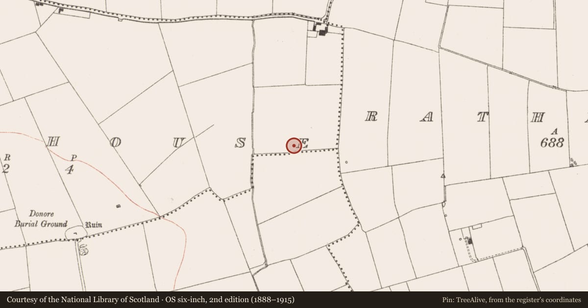 Ordnance Survey six-inch map, 2nd edition (1888–1915) covering the location of Cremation pit, Sheephouse, County Meath, with a pin at the register's coordinates