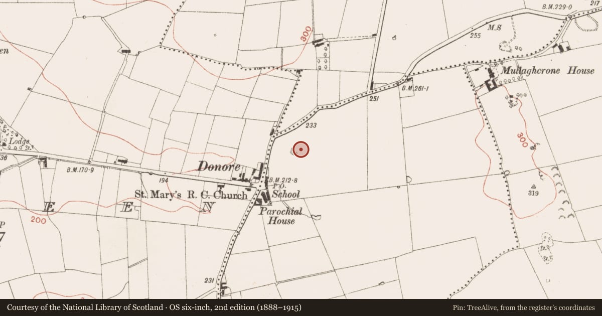 Ordnance Survey six-inch map, 2nd edition (1888–1915) covering the location of Enclosure, Cruicerath, County Meath, with a pin at the register's coordinates