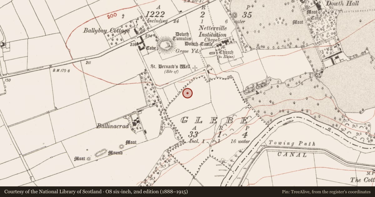 Ordnance Survey six-inch map, 2nd edition (1888–1915) covering the location of Settlement deserted - medieval, Dowth, Glebe, County Meath, with a pin at the register's coordinates