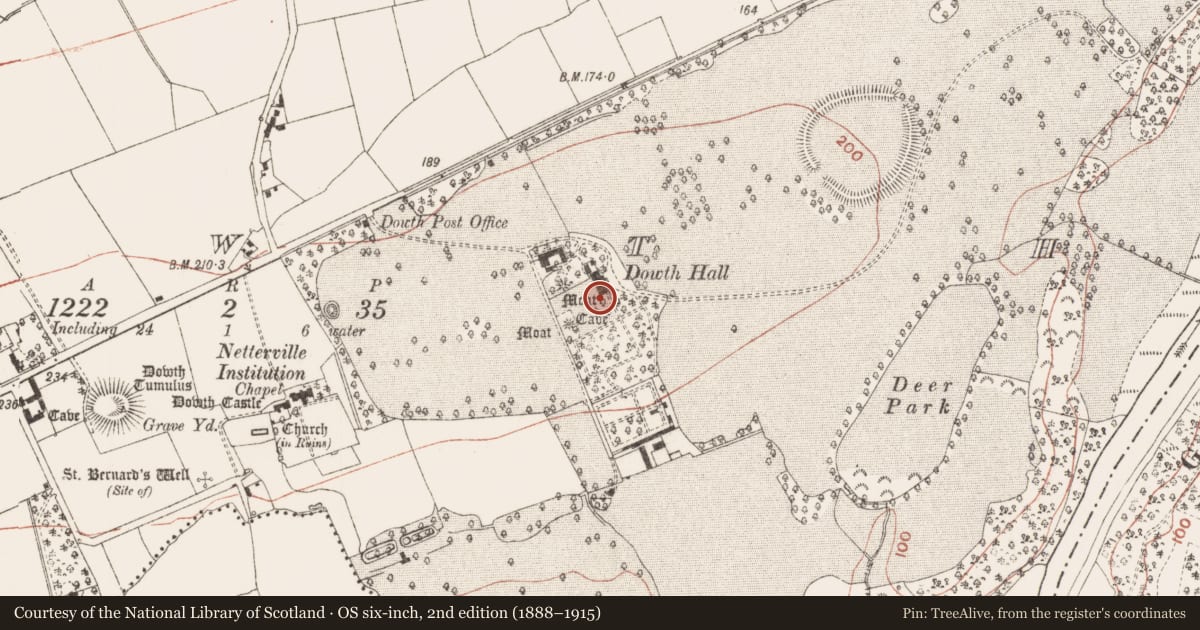 Ordnance Survey six-inch map, 2nd edition (1888–1915) covering the location of Souterrain, Dowth, County Meath, with a pin at the register's coordinates