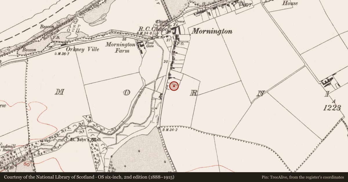 Ordnance Survey six-inch map, 2nd edition (1888–1915) covering the location of House - 17th century, Mornington, County Meath, with a pin at the register's coordinates