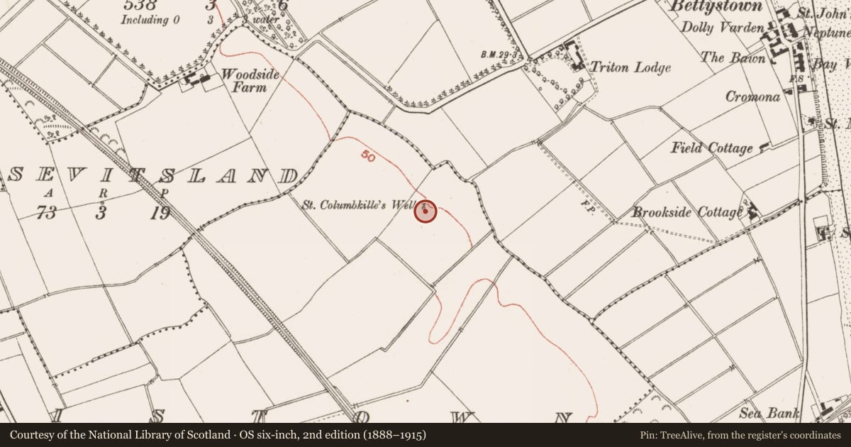 Ordnance Survey six-inch map, 2nd edition (1888–1915) covering the location of Ritual site - holy well, Ministown, County Meath, with a pin at the register's coordinates