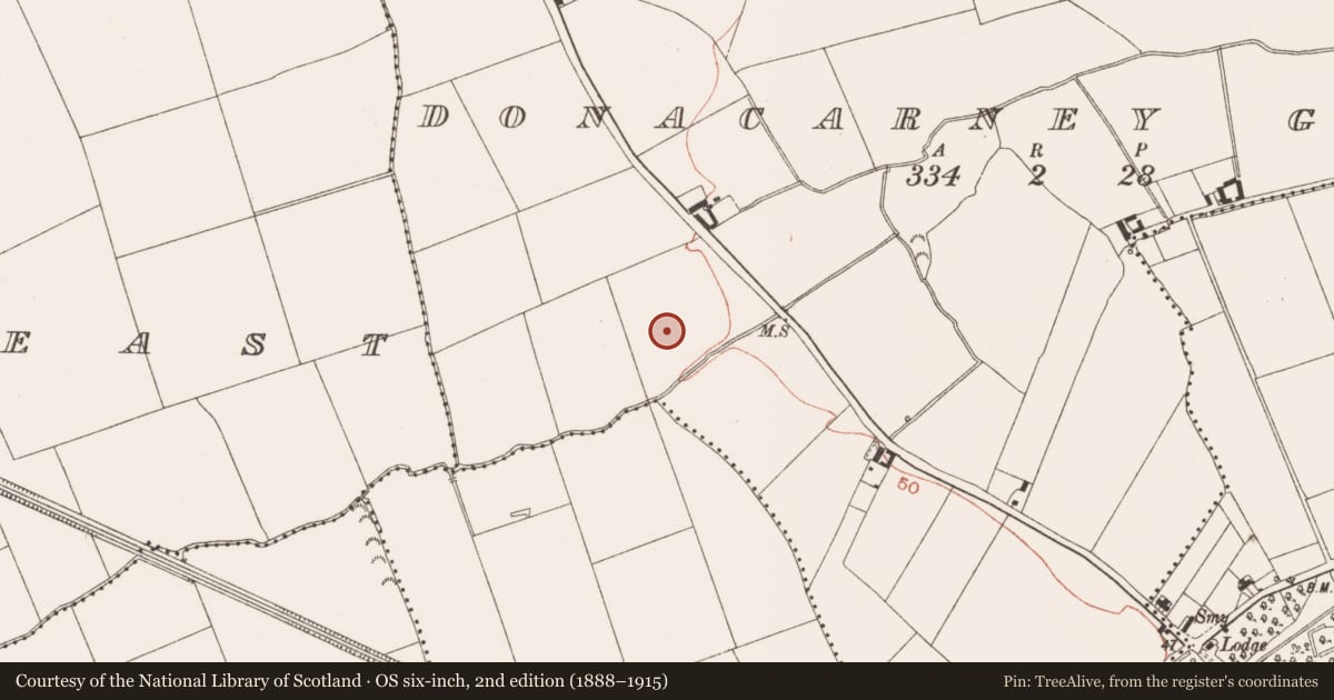 Ordnance Survey six-inch map, 2nd edition (1888–1915) covering the location of Ring-ditch, Donacarney Great, County Meath, with a pin at the register's coordinates