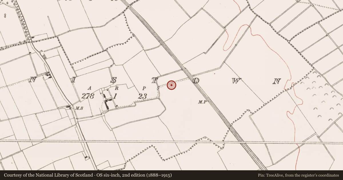 Ordnance Survey six-inch map, 2nd edition (1888–1915) covering the location of Enclosure, Ministown, County Meath, with a pin at the register's coordinates