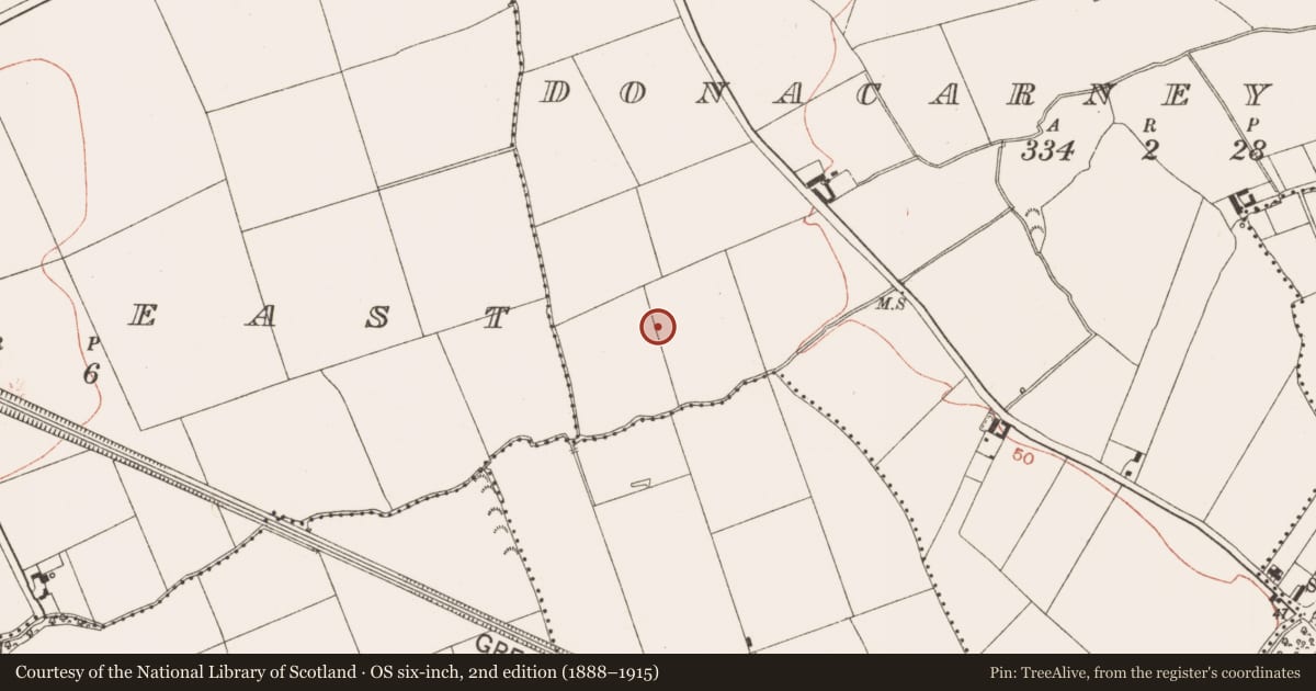 Ordnance Survey six-inch map, 2nd edition (1888–1915) covering the location of Ringfort - rath, Donacarney Great, County Meath, with a pin at the register's coordinates