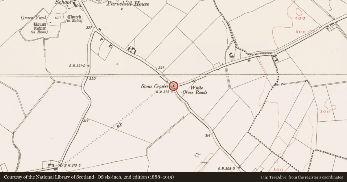Ordnance Survey six-inch map, 2nd edition (1888–1915) covering the location of Cross, Kilskeer, County Meath, with a pin at the register's coordinates
