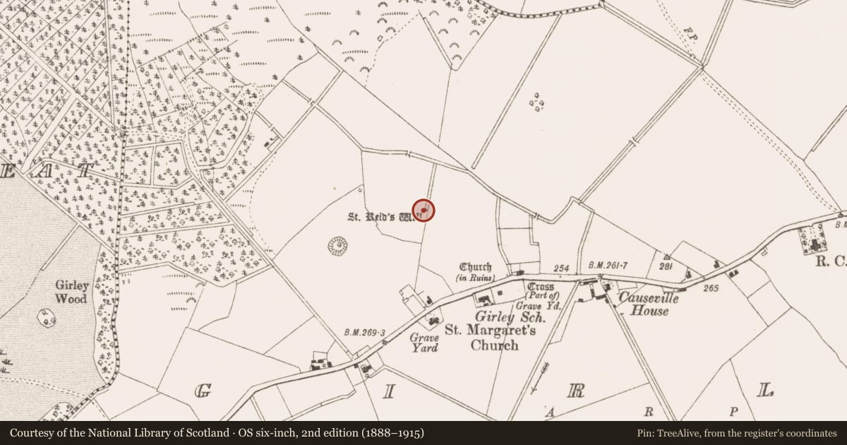 Ordnance Survey six-inch map, 2nd edition (1888–1915) covering the location of Ritual site - holy well, Girley, County Meath, with a pin at the register's coordinates
