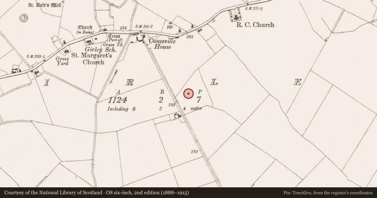 Ordnance Survey six-inch map, 2nd edition (1888–1915) covering the location of Enclosure, Girley, County Meath, with a pin at the register's coordinates