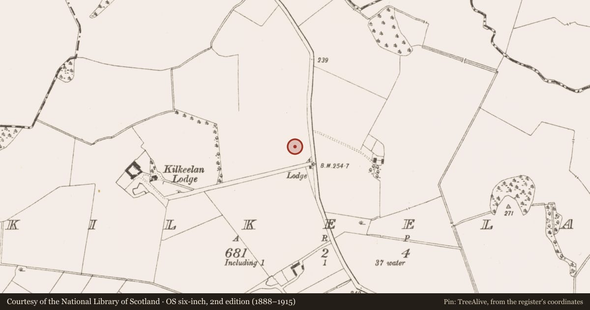 Ordnance Survey six-inch map, 2nd edition (1888–1915) covering the location of Burnt mound, Kilkeelan, County Meath, with a pin at the register's coordinates