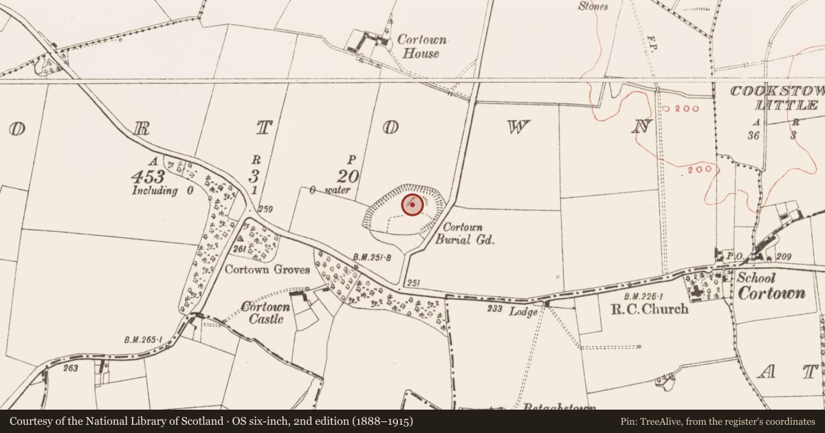 Ordnance Survey six-inch map, 2nd edition (1888–1915) covering the location of Ringfort - rath, Cortown, County Meath, with a pin at the register's coordinates
