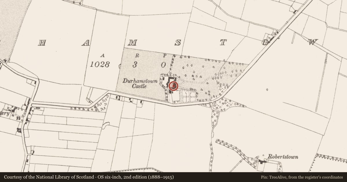 Ordnance Survey six-inch map, 2nd edition (1888–1915) covering the location of House - 16th/17th century, Durhamstown, County Meath, with a pin at the register's coordinates