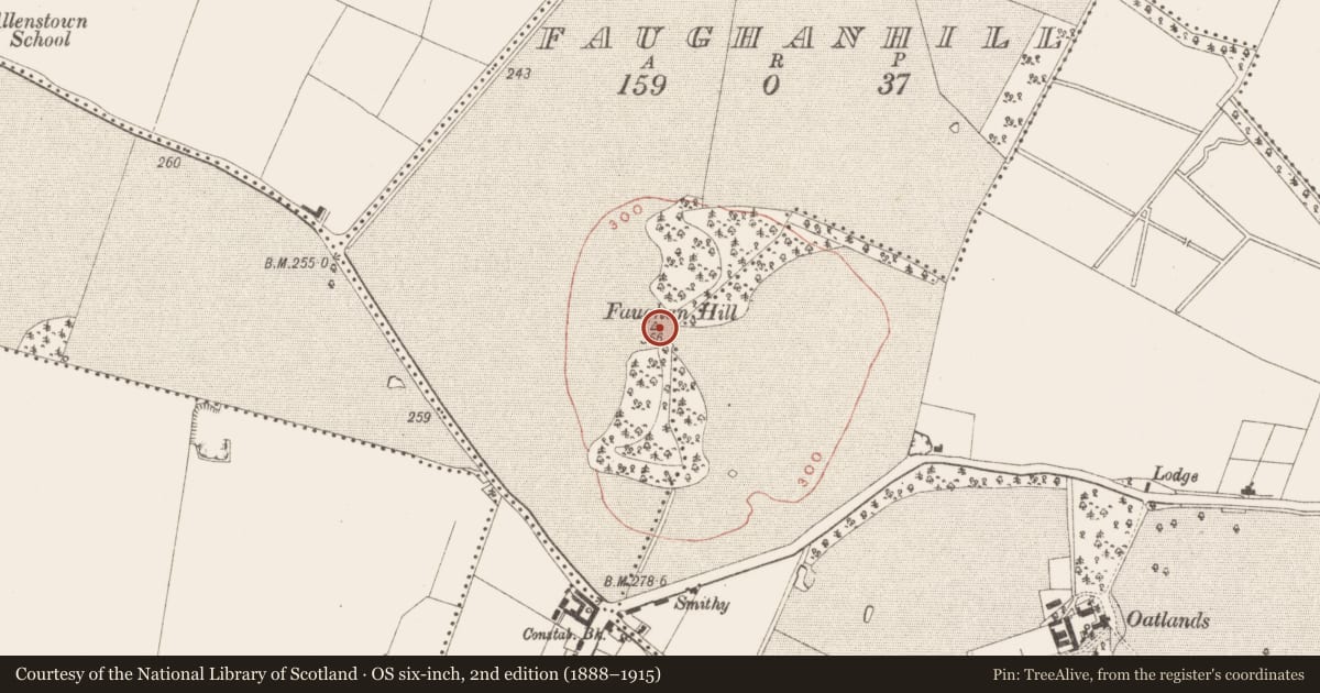 Ordnance Survey six-inch map, 2nd edition (1888–1915) covering the location of Ring-ditch, Faughanhill, County Meath, with a pin at the register's coordinates