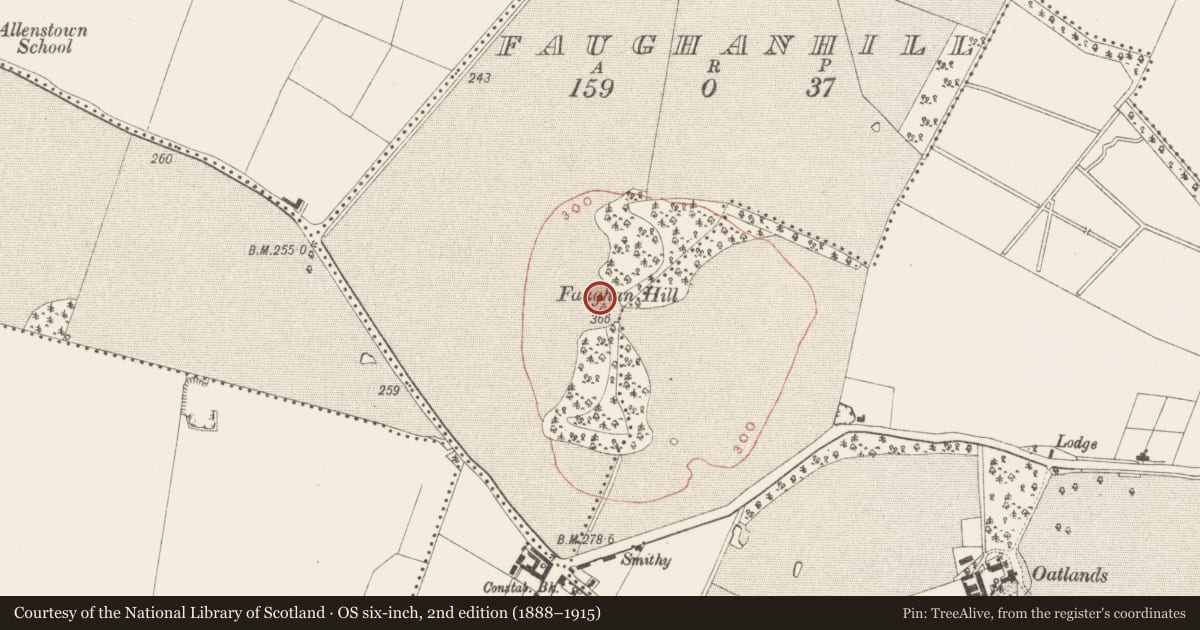 Ordnance Survey six-inch map, 2nd edition (1888–1915) covering the location of Ring-ditch, Faughanhill, County Meath, with a pin at the register's coordinates
