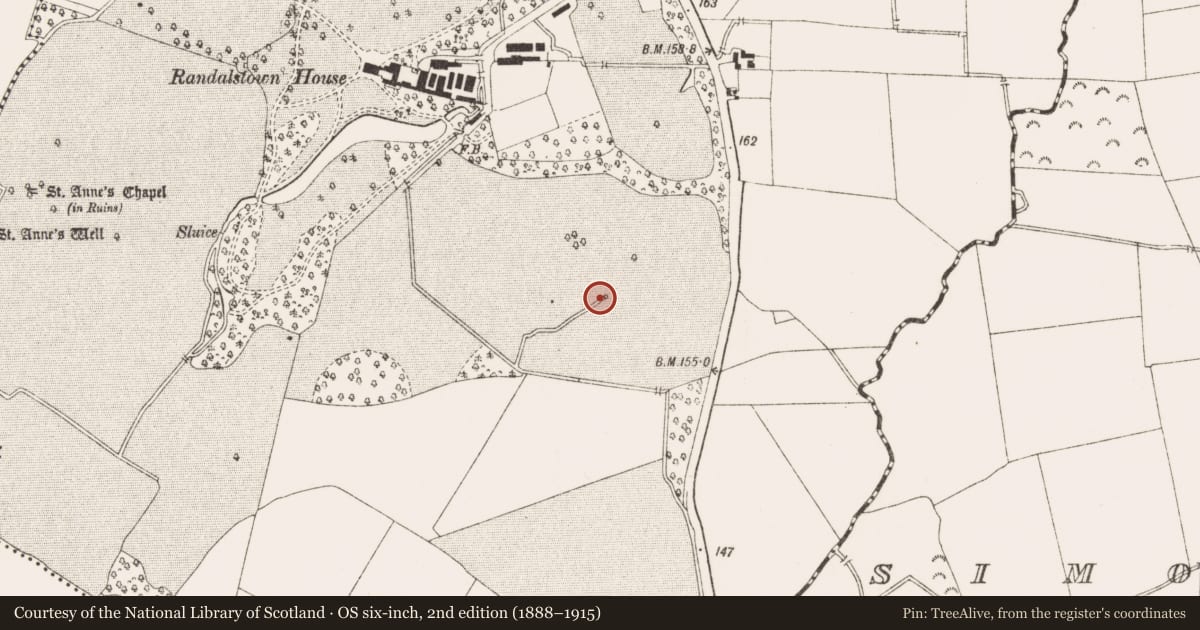 Ordnance Survey six-inch map, 2nd edition (1888–1915) covering the location of Well, Randalstown, County Meath, with a pin at the register's coordinates