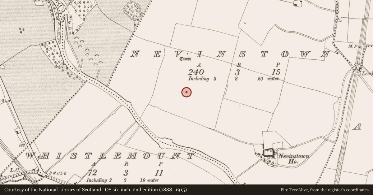 Ordnance Survey six-inch map, 2nd edition (1888–1915) covering the location of Souterrain, Nevinstown, County Meath, with a pin at the register's coordinates