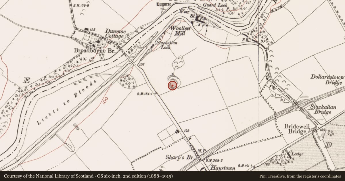 Ordnance Survey six-inch map, 2nd edition (1888–1915) covering the location of Ringfort - rath, Ardmulchan, County Meath, with a pin at the register's coordinates