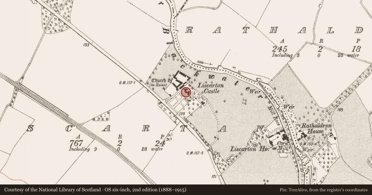 Ordnance Survey six-inch map, 2nd edition (1888–1915) covering the location of House - 16th/17th century, Liscartan, County Meath, with a pin at the register's coordinates