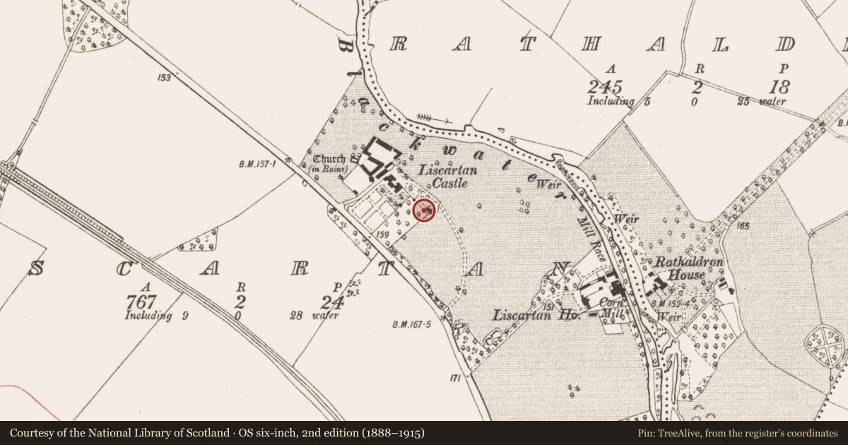 Ordnance Survey six-inch map, 2nd edition (1888–1915) covering the location of Gatehouse, Liscartan, County Meath, with a pin at the register's coordinates