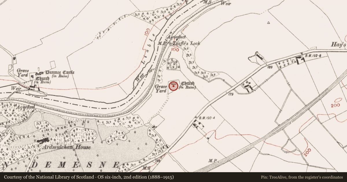 Ordnance Survey six-inch map, 2nd edition (1888–1915) covering the location of Graveyard, Ardmulchan, County Meath, with a pin at the register's coordinates