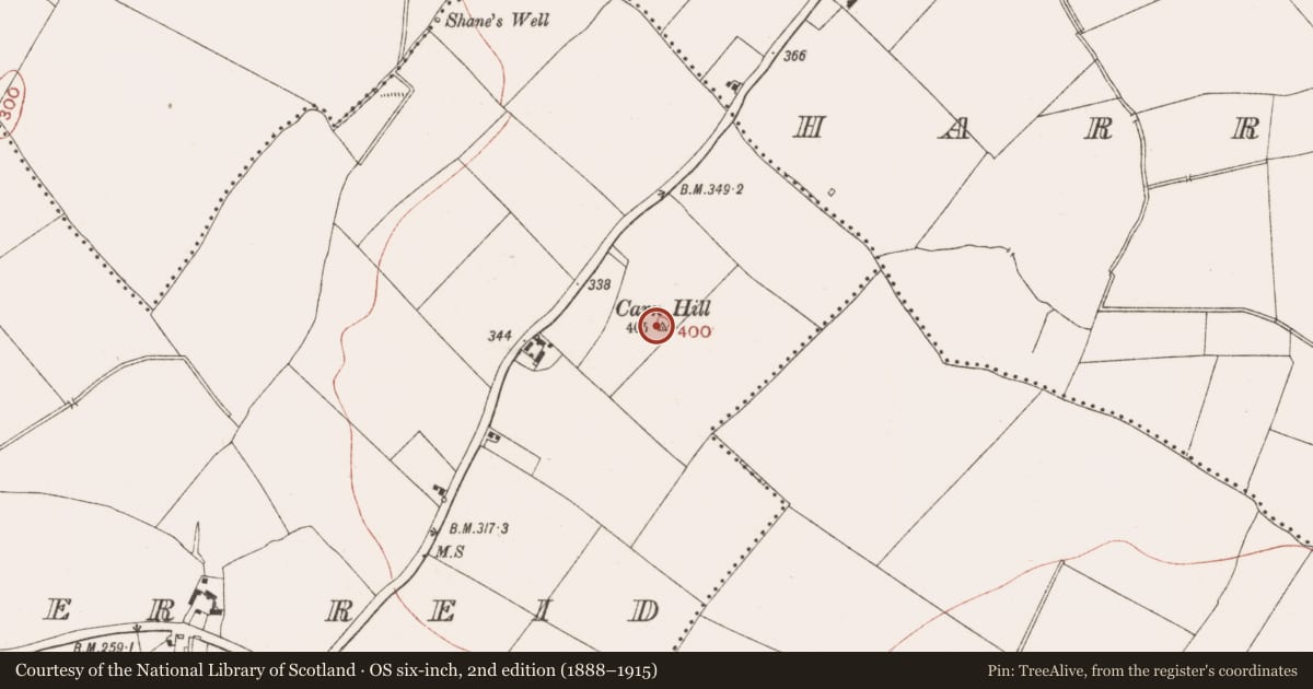Ordnance Survey six-inch map, 2nd edition (1888–1915) covering the location of Barrow - mound barrow, Alexander Reid, County Meath, with a pin at the register's coordinates