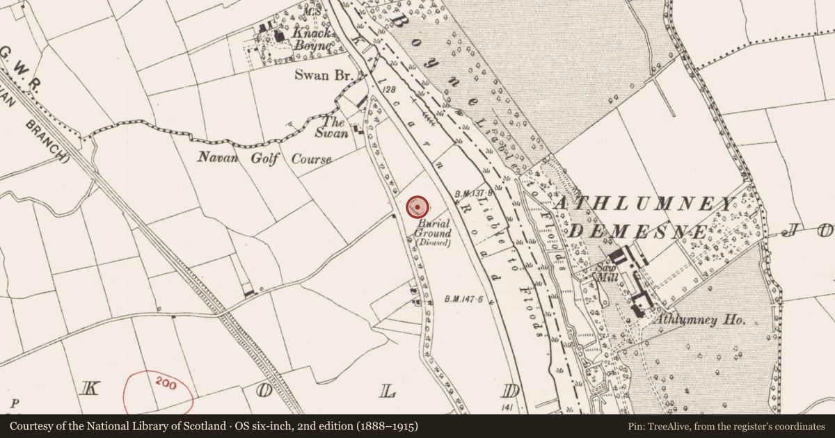 Ordnance Survey six-inch map, 2nd edition (1888–1915) covering the location of Church, Balreask Old, County Meath, with a pin at the register's coordinates