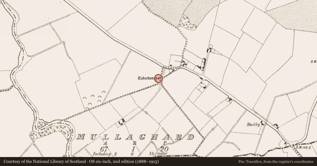 Ordnance Survey six-inch map, 2nd edition (1888–1915) covering the location of Ritual site - holy well, Tatestown, County Meath, with a pin at the register's coordinates