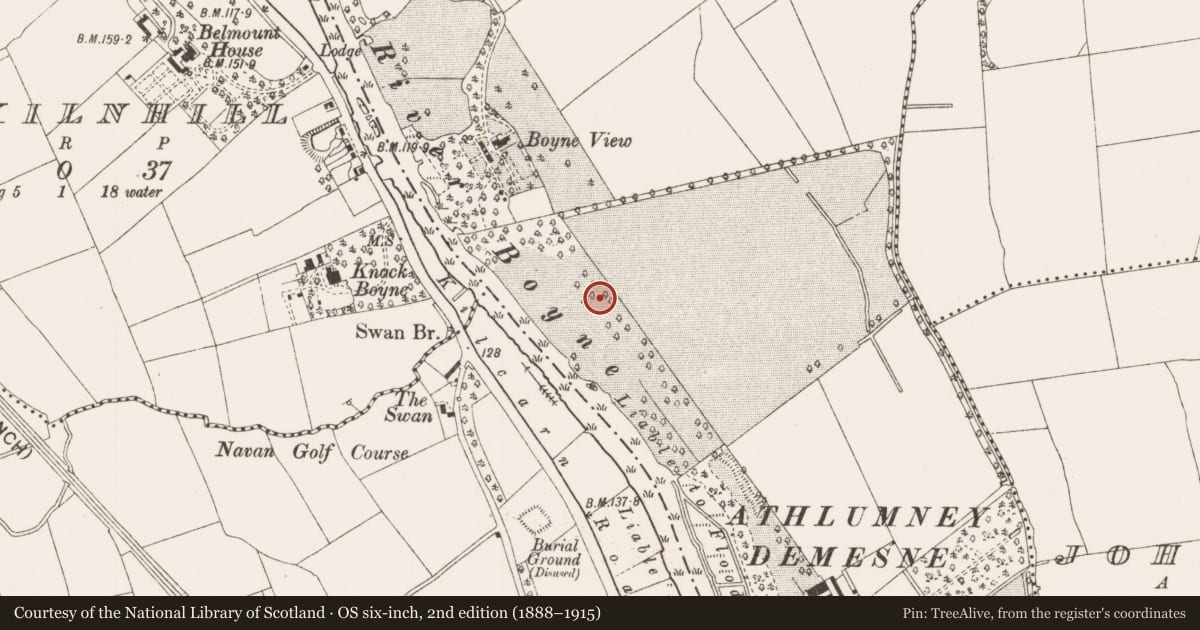 Ordnance Survey six-inch map, 2nd edition (1888–1915) covering the location of Souterrain, Athlumney, County Meath, with a pin at the register's coordinates