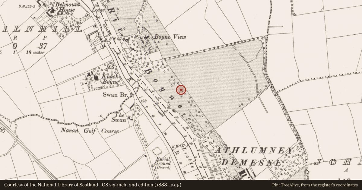 Ordnance Survey six-inch map, 2nd edition (1888–1915) covering the location of Souterrain, Athlumney, County Meath, with a pin at the register's coordinates