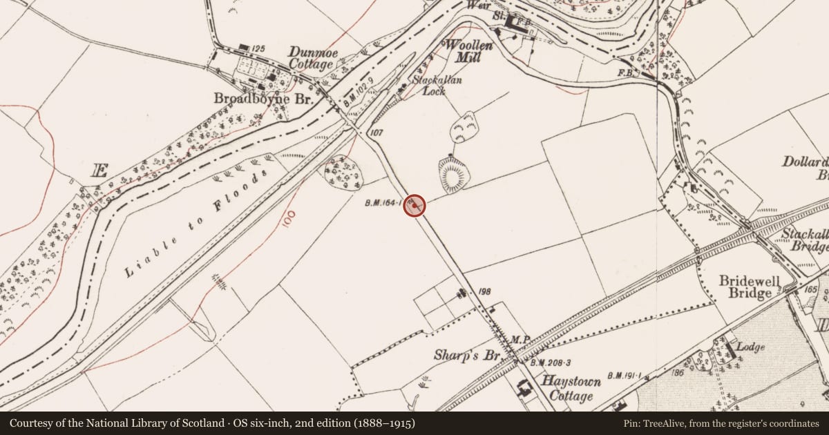 Ordnance Survey six-inch map, 2nd edition (1888–1915) covering the location of Cist, Ardmulchan, County Meath, with a pin at the register's coordinates