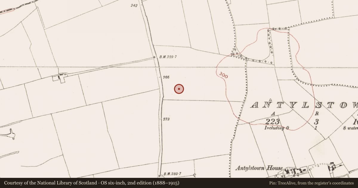 Ordnance Survey six-inch map, 2nd edition (1888–1915) covering the location of Ring-ditch, Proudstown, County Meath, with a pin at the register's coordinates