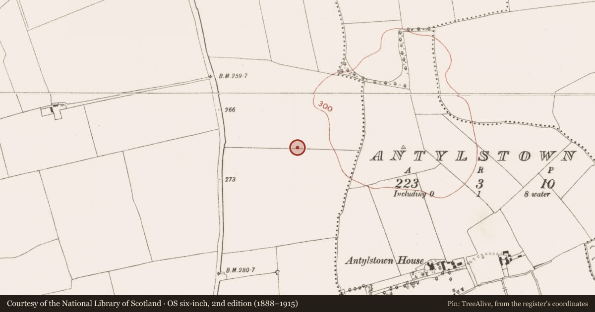 Ordnance Survey six-inch map, 2nd edition (1888–1915) covering the location of Enclosure, Proudstown, County Meath, with a pin at the register's coordinates
