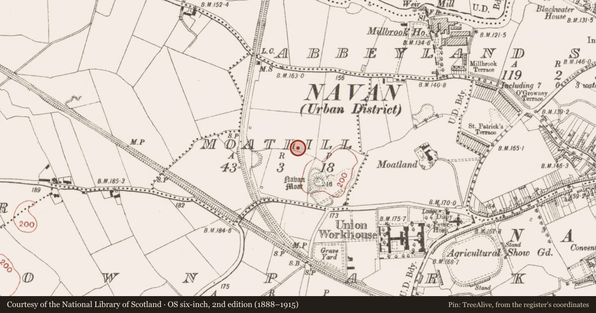 Ordnance Survey six-inch map, 2nd edition (1888–1915) covering the location of Ringfort - rath, Moathill, County Meath, with a pin at the register's coordinates