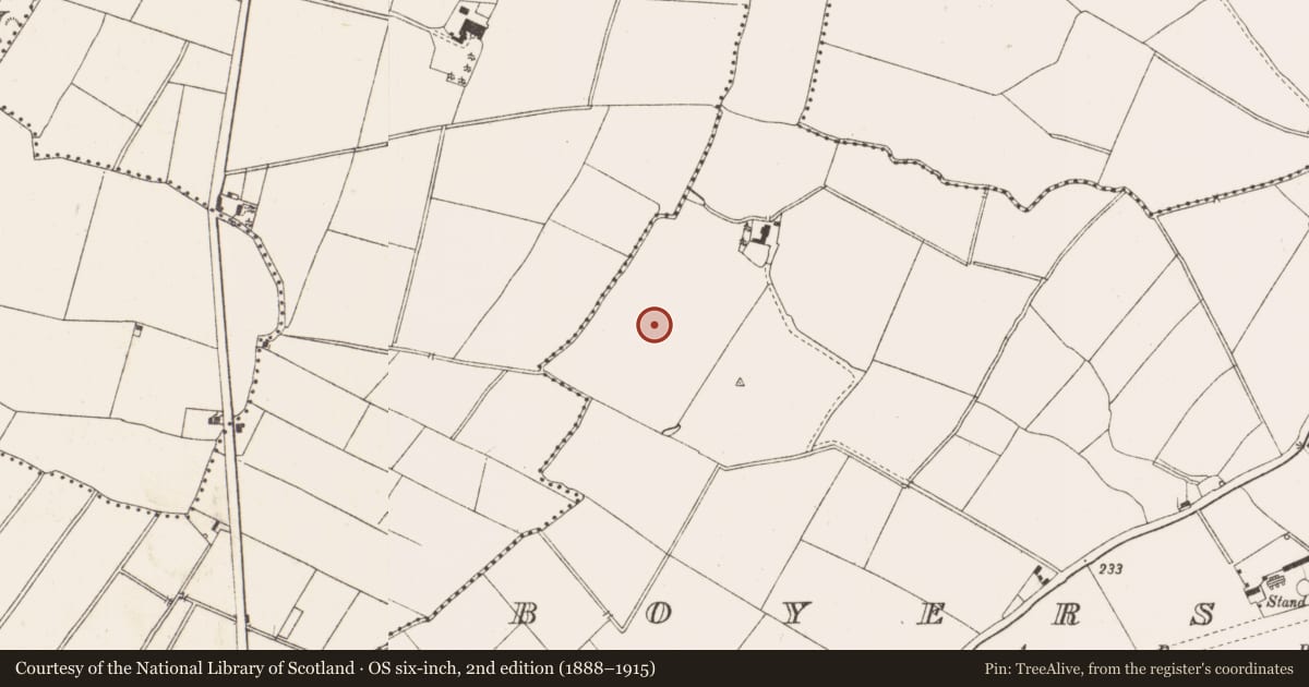 Ordnance Survey six-inch map, 2nd edition (1888–1915) covering the location of Ringfort - rath, Boyerstown, County Meath, with a pin at the register's coordinates
