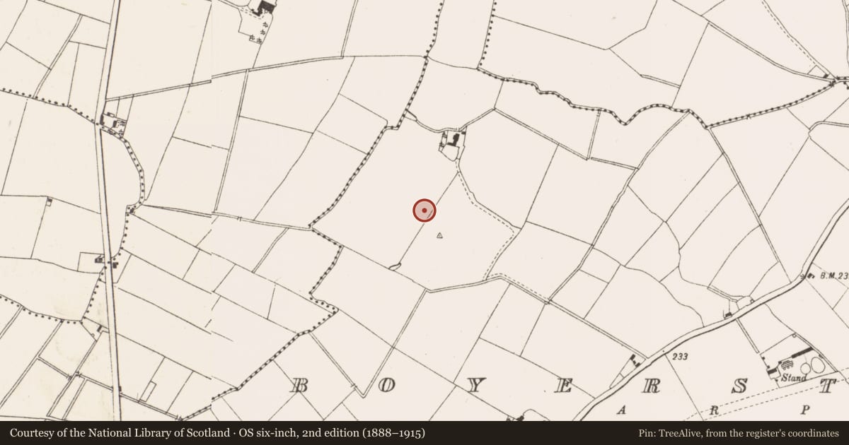 Ordnance Survey six-inch map, 2nd edition (1888–1915) covering the location of Ringfort - rath, Boyerstown, County Meath, with a pin at the register's coordinates