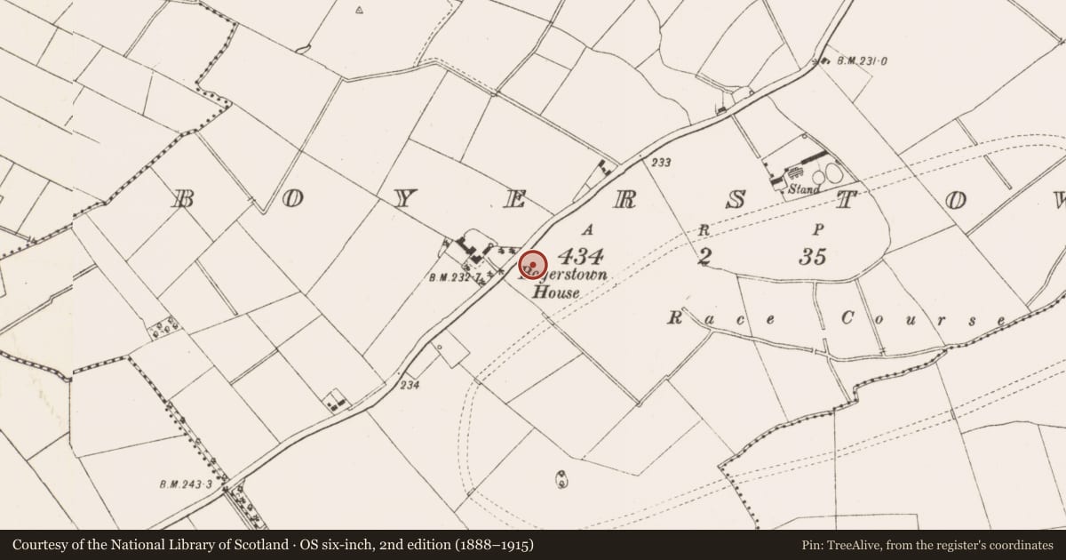 Ordnance Survey six-inch map, 2nd edition (1888–1915) covering the location of House - medieval, Boyerstown, County Meath, with a pin at the register's coordinates